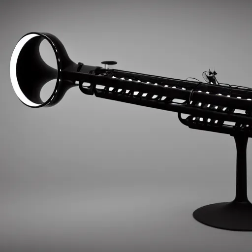 Image similar to product photography, electronic wind instrument, matte black keys, all black matte product, realistic, hyperdetailed, realistic lighting, replica model, octane render, unreal engine 5, distant shot, volumetric light