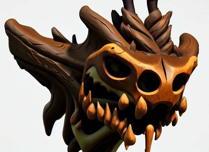 Image similar to brown wooden festeroot dragonskull treant head, stylized stl, 3 d render, activision blizzard style, hearthstone style, darksiders art style