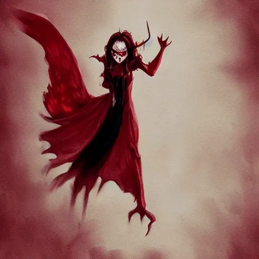 Prompt: the fall of a super mad and with extrem anger filled demon girl in hell with a dark red dress, oppressive and dark amotsphere with many shadows, blood and dark red highlights, concept art by aleksandra waliszewska