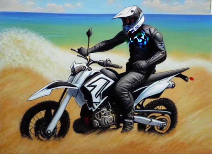 Prompt: Otter riding a DRZ 400s, realism painting, 8k, detailed,