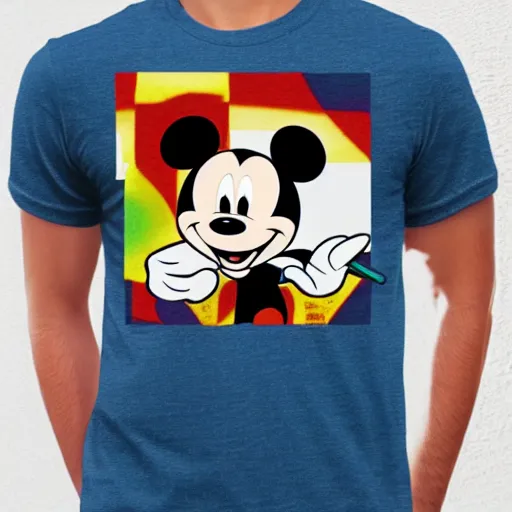 Prompt: t-shirt design of mickey mouse on t-shirt drinking a cocktail on the beach superrealism 8k resolution