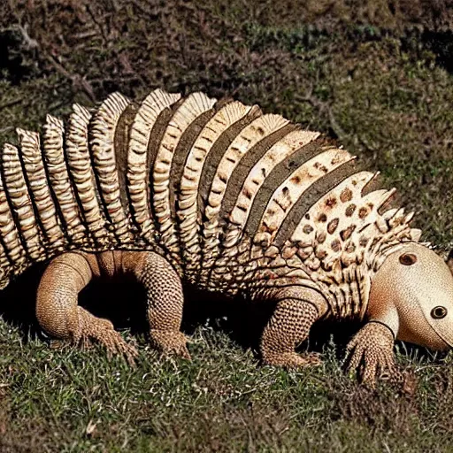 Image similar to an armadillo covered in cheetah spots