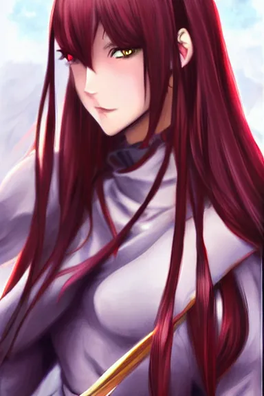 Prompt: a portrait of a female anime warrior character with long hair, artgerm