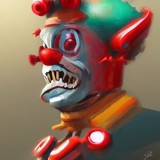 Image similar to concept art of clown robotics by jama jurabaev, brush hard, artstation, high quality, brush stroke