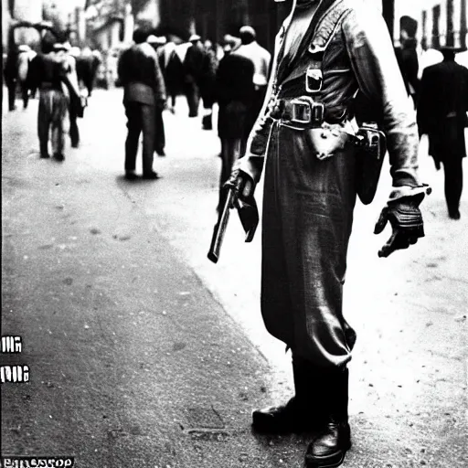 Image similar to super Mario standing in the streets of 1940s new york