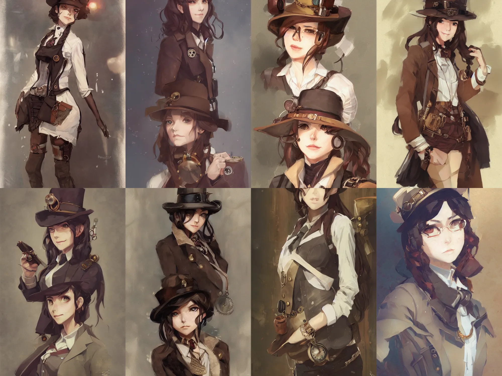 Prompt: a portrait of a steampunk detective girl by krenz cushart