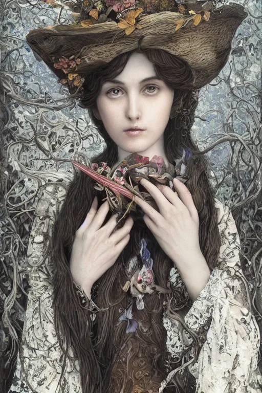 Image similar to An extremely beautiful pre-raphaelite portrait of a very beautiful and cute witch, surreal, ultradetailed, intricate, elegant, digital art painting, concept art, smooth, sharp focus, poster art, art cover illustration, regal, award winning picture, extremely detailed masterpiece, sense of awe, featured on artstation, Artgerm, effervescent punk kawaii-noir pastel bubbles, winning award piece, ethereal rainbows, Aetherpunk, low-key neon lightning, stormy weather, Exquisite details, 8K detail post-processing, matte, oil painting