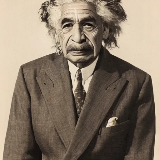 Prompt: maori moko einstein portrait 1 9 4 3