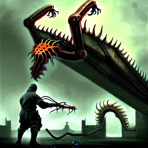 Image similar to the headcrab from Half-Life 2 controlling a medieval dragon, fantasy art, digital art, matte painting