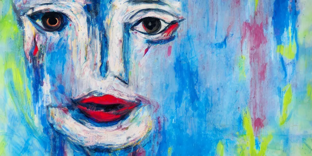 Prompt: chaotic expressionism painting of a face, blue color palette
