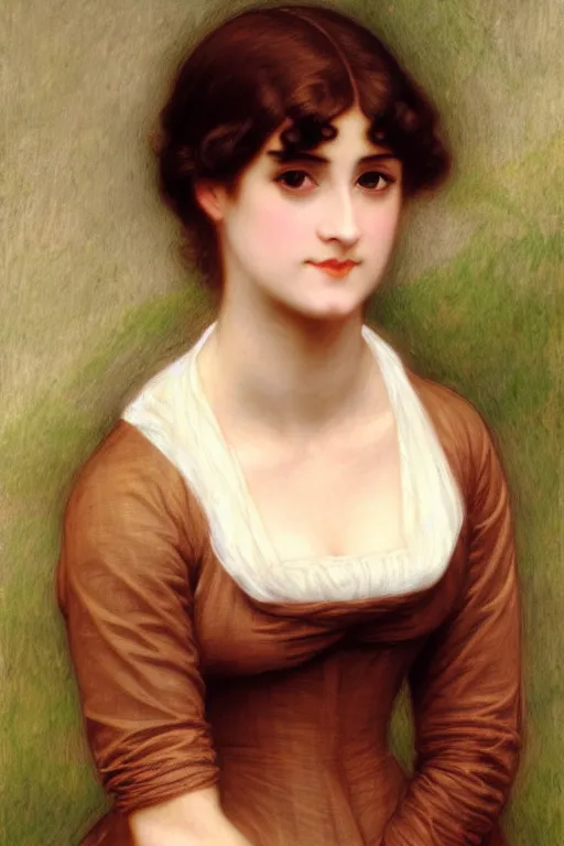 Image similar to jane austen brown hair, painting by rossetti bouguereau, detailed art, artstation