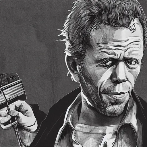 Image similar to tom waits in the style of Grand Theft Auto, by Stephen Bliss