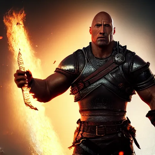 Image similar to a digital art portrait of dwayne johnson as dark paladin, dark souls vampire character sheet, 4 k, ultra detail, volumetric lighting, unreal engine, octane render