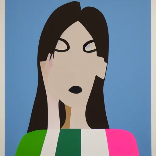 Prompt: Gary Hume painting, female portrait, chic colours