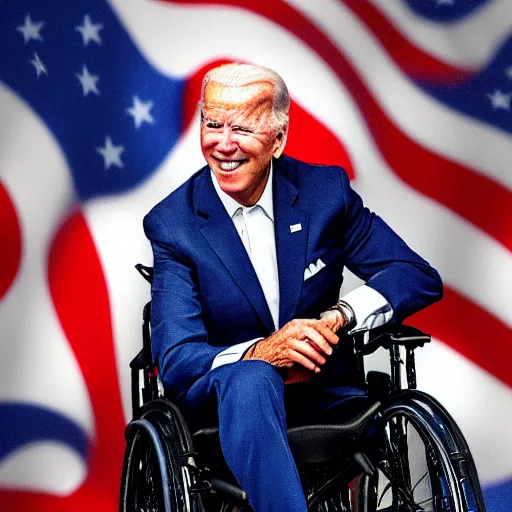 Image similar to joe biden in a wheelchair licking lollypop