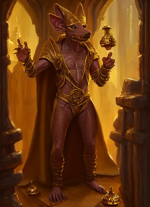 Prompt: a _ fantasy _ style _ portrait _ painting _ of a humanoid gold kobold male in wizard robes in a merchant store, oil _ painting _ unreal _ 5 _ daz. _ rpg _ portrait _ extremely _ detailed _ artgerm _ greg _ rutkowski _ greg