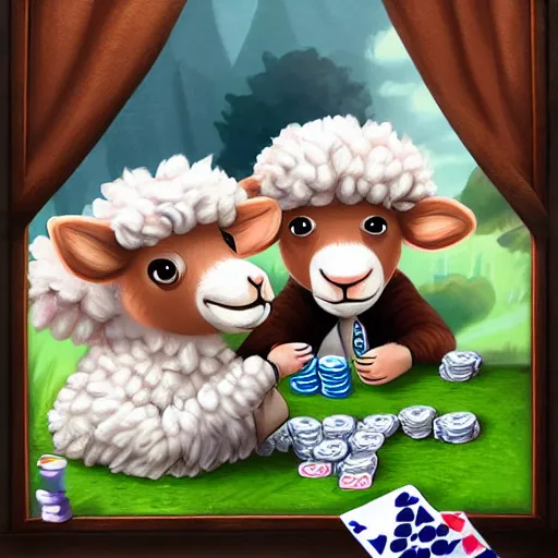 Image similar to Two sheeps playing poker digital art Trending on Artstation