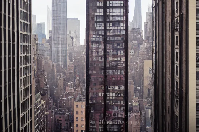 Image similar to photograph looking out of an apartment window in manhattan new york city, sunrise!! dawn, early morning light, cinematic, epic scene, volumetric light, highly detailed, 50mm, f8, fujifilm, Daniel Kordan, Flickr, 500px,