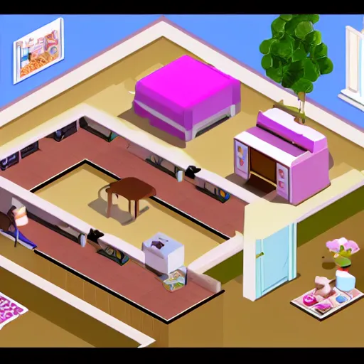 Prompt: isometric view, household, videogame style