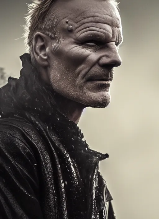 Prompt: sting in real life, face centered portrait of sting, confident, fog, rain, volumetric lighting, beautiful, golden hour, sharp focus, ultra detailed, cgsociety by leesha hannigan, ross tran, thierry doizon, kai carpenter, ignacio fernandez rios, noir art house, 4 k, 3 5 mm, fujifilm