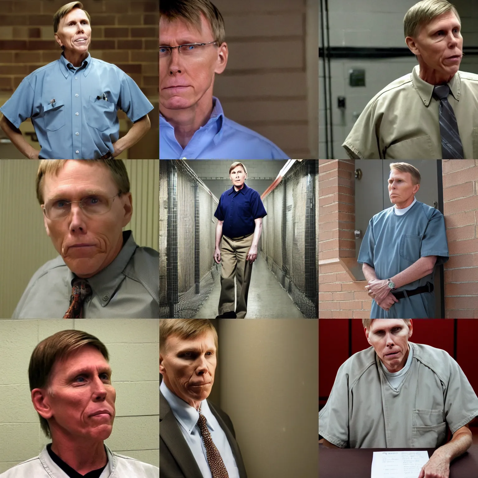 Prompt: high quality photo of pastor kent hovind in prison, still from orange is the new black