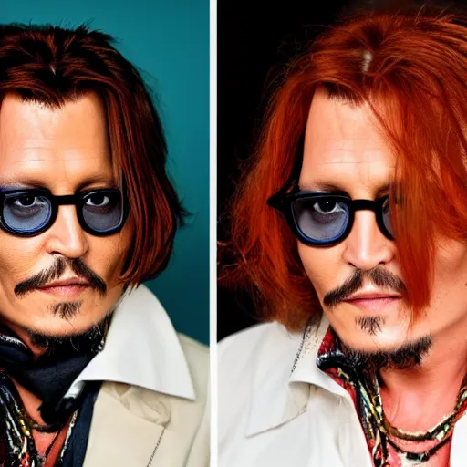 Image similar to photo of johnny depp with a ginger hair women studio portrait