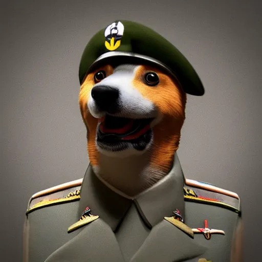 Image similar to “corgi dressed as a wwii general” 4k, HD, octane render