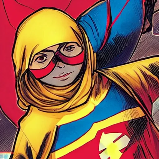 Prompt: kamala khan, ms. marvel, in hijab, marvel superhero