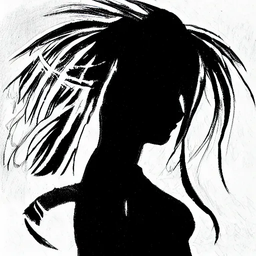 Prompt: drawing of the shadow silhouette of anime girl-n 9