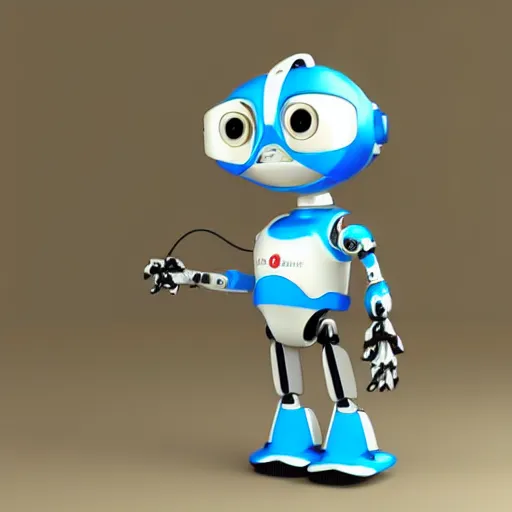 Prompt: cute female griffin robot, blue and white, technology, in the style of Pixar, 3D, CGI