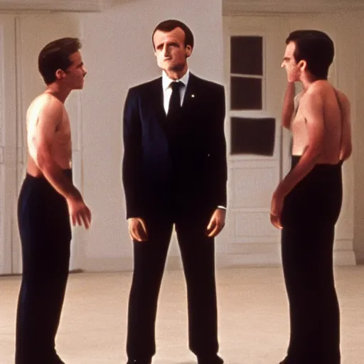 Image similar to three Emmanuel Macron in American Psycho (1999)