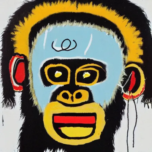 Image similar to basquiat portrait of a minimalist monkey