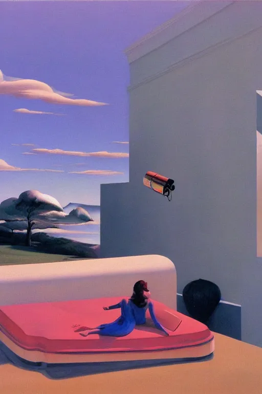 Image similar to liminal vaporwave surrealism dreams, painted by Edward Hopper, painted by salvador dali, painted by moebius, airbrush