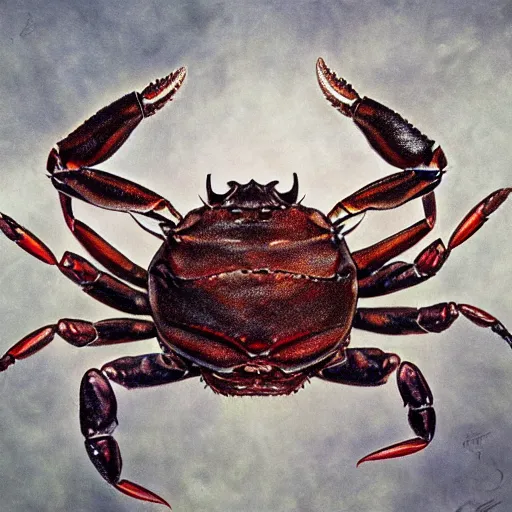 Image similar to detailed and sharp crab artwork, mystic style, detailed, 8 k, detailed, symmetrical, by brian froud