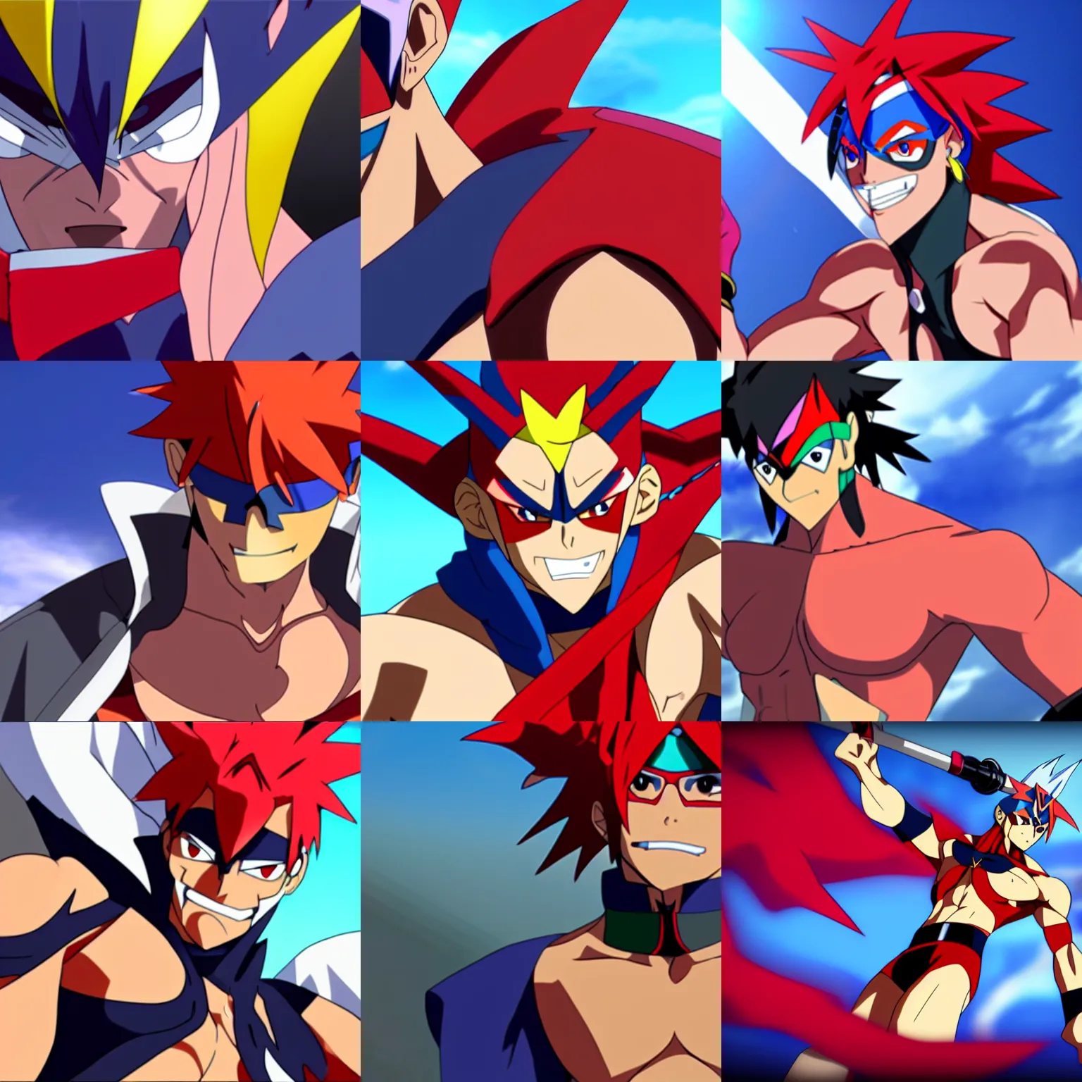 Prompt: photorealistic render of kamina from gurren lagann