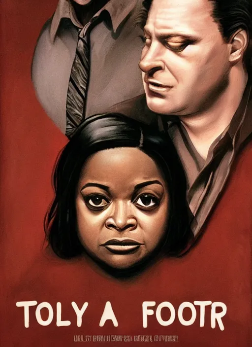 Image similar to psychological thriller I Only Have Eyes For You movie poster artwork the by Michael Whelan and James Jean, of Octavia Spencer has mysterious man's voice in her head telling her what to do, psychological thriller romance from scene from Twin Peaks, clean, beautifully rendered shaded but simple illustration, nostalgic, domestic, full of details