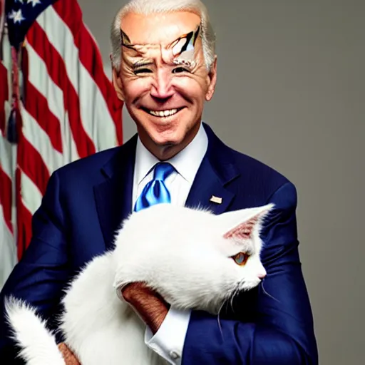 Image similar to portrait of joe biden holding a cat