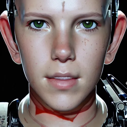 Image similar to Portrait of cyborg Millie Bobby Brown by Yoji Shinkawa, octane render