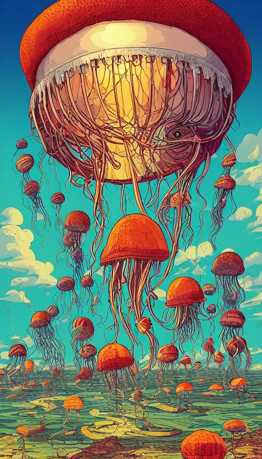 Image similar to The land of the jellyfish, italian futurism, Dan Mumford, da vinci, Josan Gonzalez