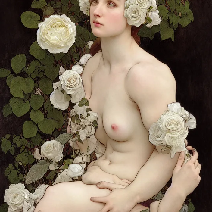 Prompt: neoclassical symmetrical perfect portrait with perfect body proportional size of a 2 0 4 4 space sport engineer, it is decorated with white semi transparent cotton roses computer crown. by jeremy mann and alphonse mucha, fantasy art, photo realistic, dynamic lighting, artstation, poster, volumetric lighting, very detailed beautiful faces, wonderful eyes, 8 k, award winning