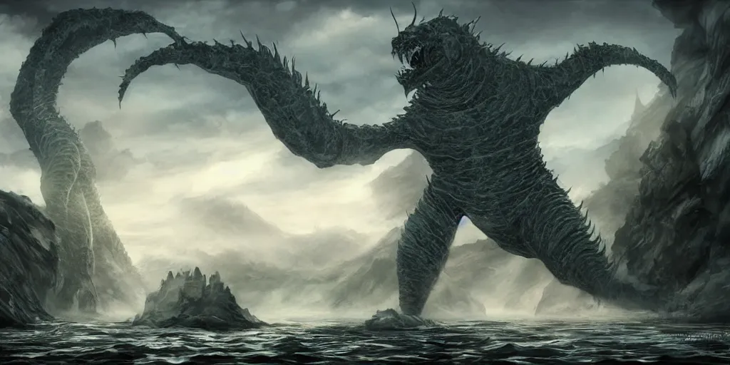 Image similar to Quadripedal kaiju with hair like fingers, high quality fantasy horror art, 4k