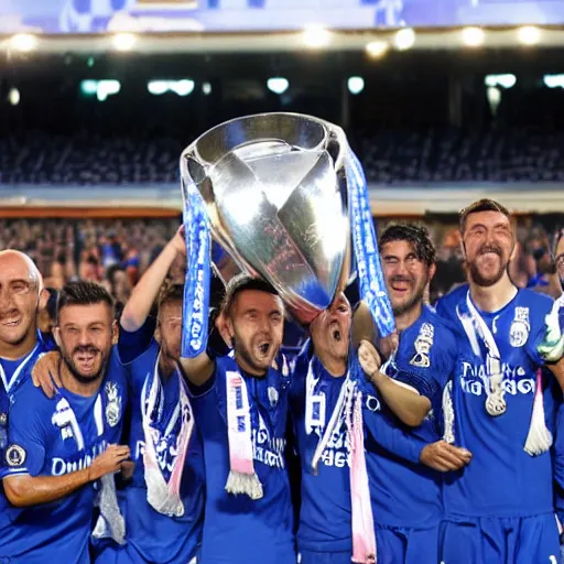 Image similar to real club deportivo de la coruna team lifting the champions league throphy