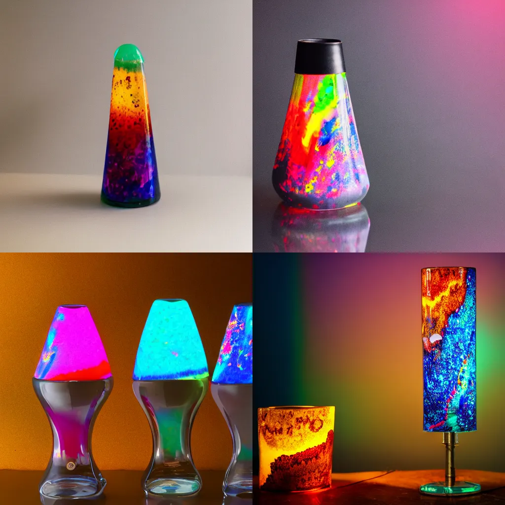 Prompt: lava lamp, product photography, filled with boulder opal