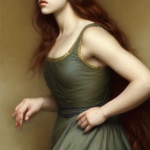 Image similar to beautiful striking Pre-Raphaelite Sydney Sweeney by Artgerm and Greg Rutkowski, pale, intricate, elegant, highly detailed, digital painting