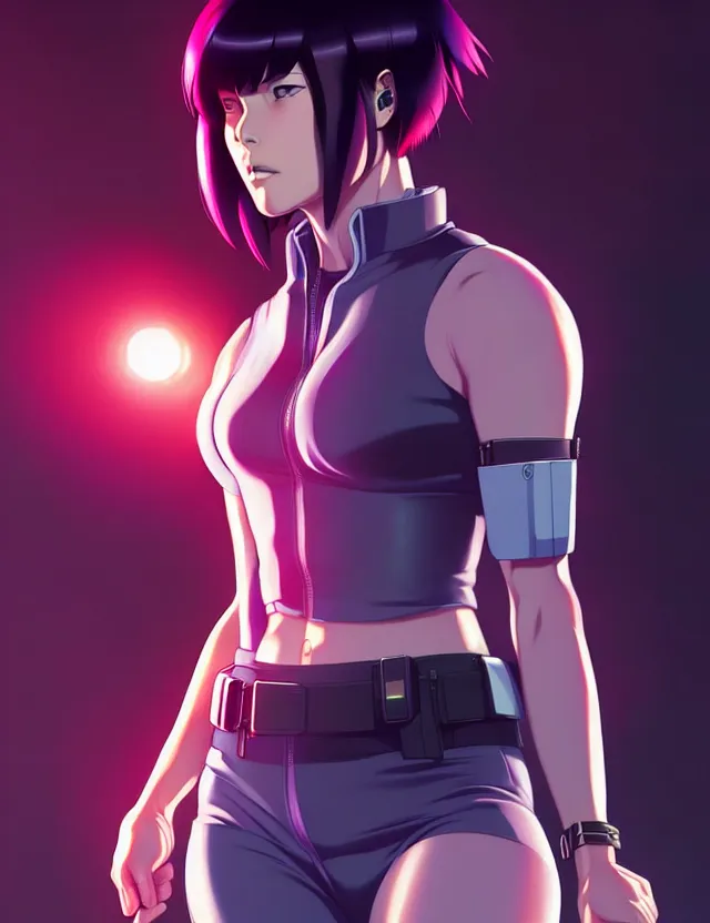 Image similar to a fullbody portrait of motoko kusanagi the major ghost in the shell : : stand alone complex, under repairs, maintenance : : by ilya kuvshinov, rossdraws, artgerm, sola digital arts, anti aliasing, raytracing : :