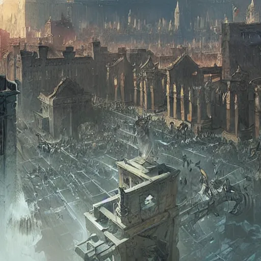 Image similar to a hoard of the dead about to take over a city, ultra detailed, fantasy illustration, by greg rutkowski