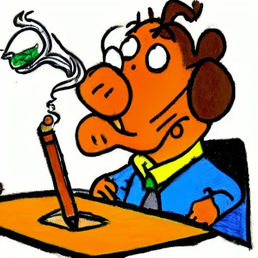 Image similar to Garfield smoking a pipe, drawn by a 5 year old with crayons