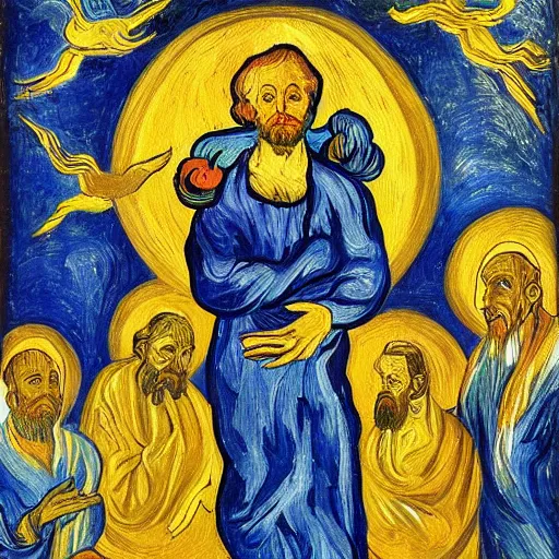 Prompt: God as a being of pure light in the style of van gohg