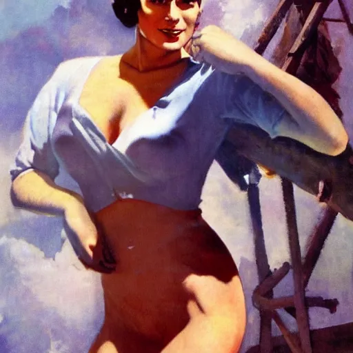 Image similar to epic wide angle full body portrait of Betty Paige, by frank Frazetta