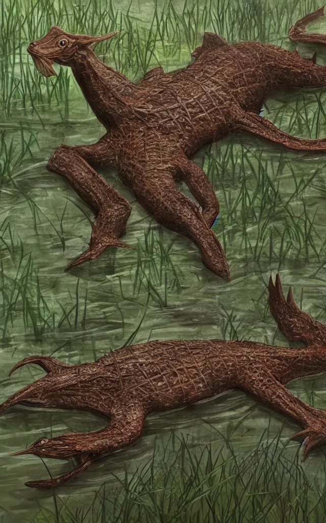 Image similar to diplocaulus living in a swamp, photorealistic, highlydetailed, paleoart